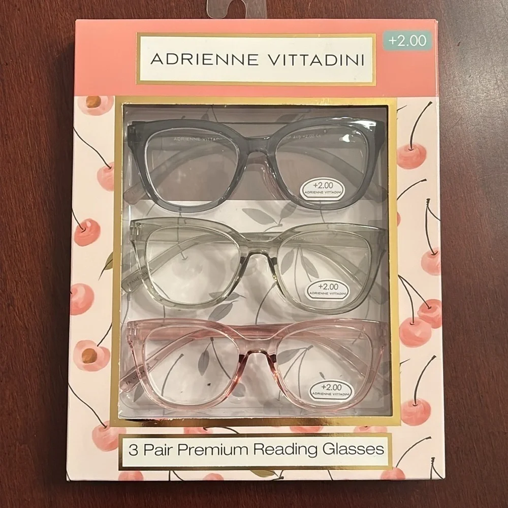 Brand New Adrienne Vittadini Set 3 Pairs of Pastel Premium Reading Glasses +2.00